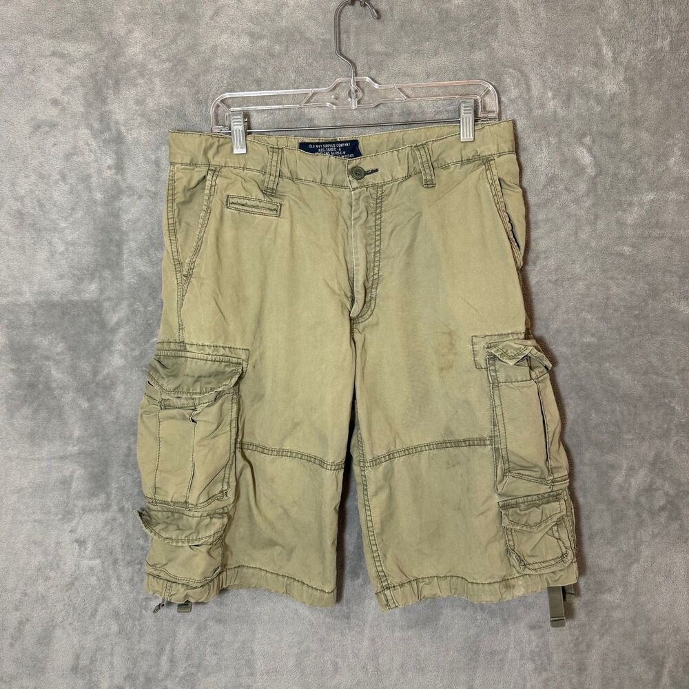 Old Navy Surplus Cargo Shorts Mens 32 Khaki Green Cotton Utility Snaps Y2K READ